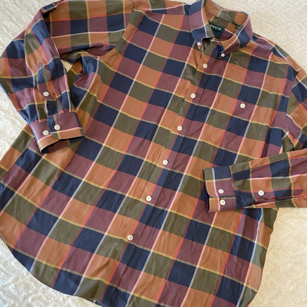 Orvis Colorblock Plaid Checked Buttonup Longsleeved XL Fall Color‎ way